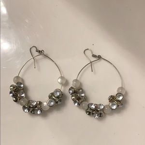 Wire Gold/Pearl Hoop Earrings